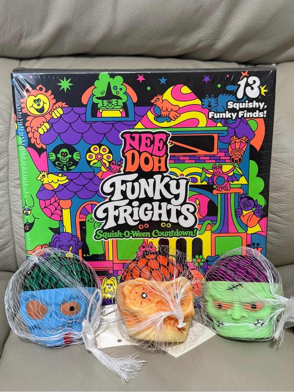 NEW Needoh Funky Frights Advent Calendar Set of 3 Halloween Zombie Mesh Squishy
